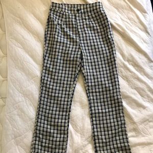High waisted plaid straight legged pants-dark blue